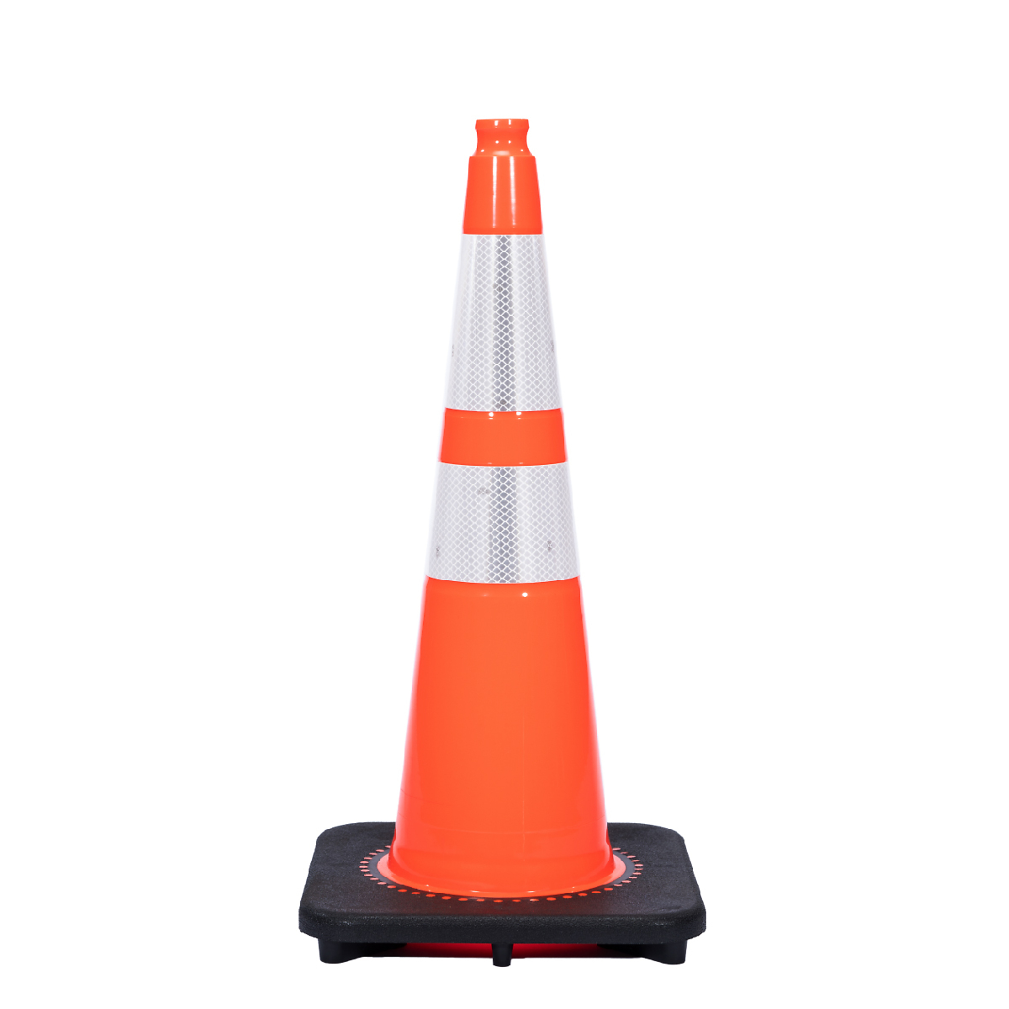 JBC REVOLUTION SERIES 28" Slim Body 7 Lb. Orange Traffic Cone With Black Base, Includes 6" upper and 4" Lower Reflective Collar, Model # RS70032SR+64